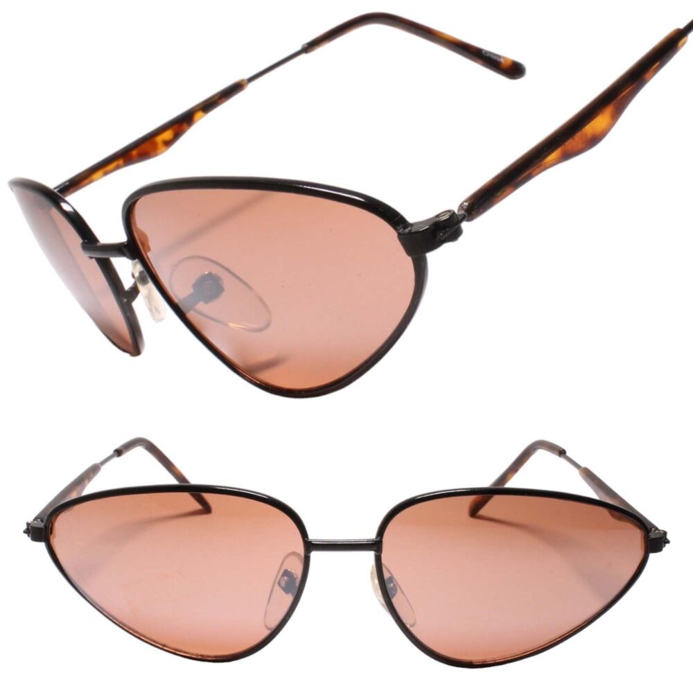 Genuine Vintage Angular Design Womens Cat Eye Black Sunglasses Brown Lens